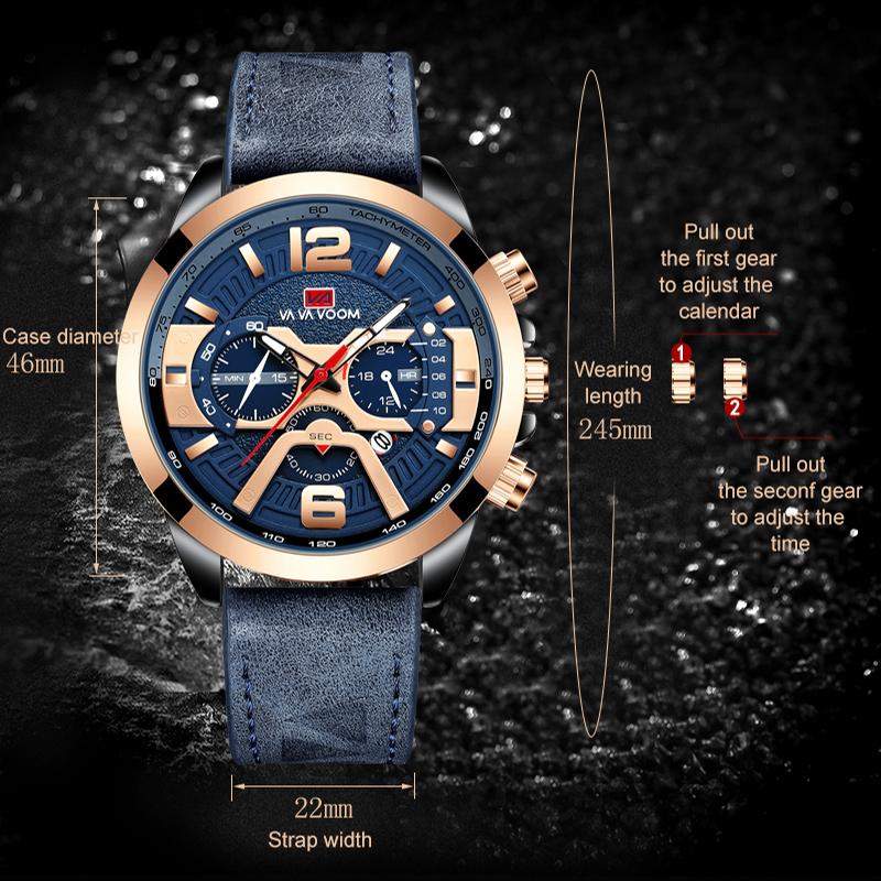 VA VA VOOM Mens Quartz Watches New Six Needle 8329 Casual Men's Watch Business Waterproof Date Quartz Watch Men Fashion Luminous Sport Clock