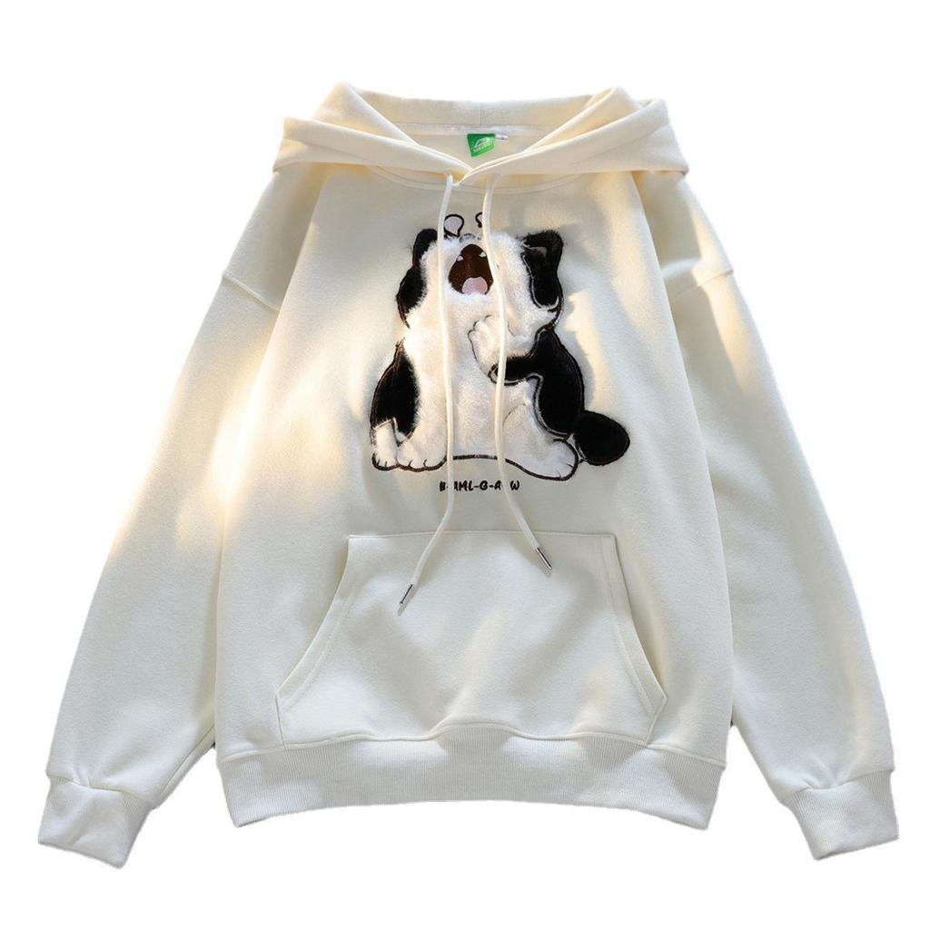 Japanese Retro Cute Flocked Kitten Hooded Sweater for Men and Women New Loose American Brand Couple Coat