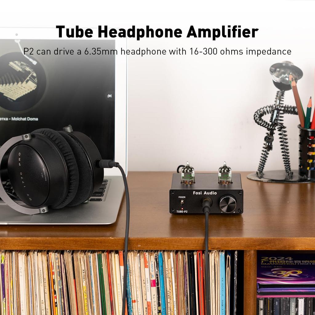 Fosi Audio P2 Headphone Amplifier Small Vacuum Tube Headphone Amplifier Mini HiFi Stereo Audio Low Ground Noise Output Protection Port Power 6.35mm