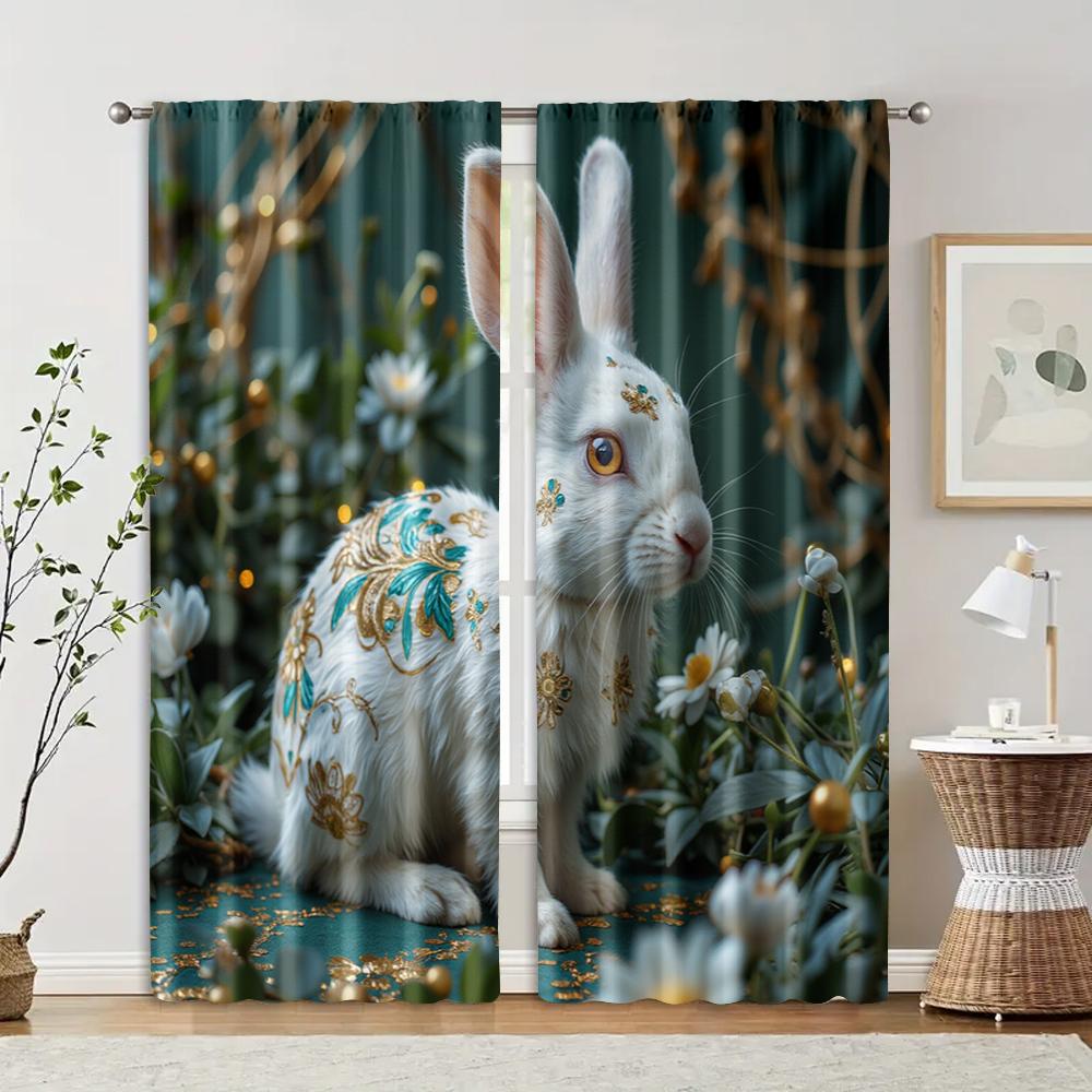 

2 pcs, filtering curtains (excluding rods, non-movable, without batteries) Green Rabbit for use in bedrooms and living rooms 29x65in(75x166cm)
