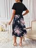 Elegante Vestito Corto con Stampa Floreale, Scollo a V e Cintura