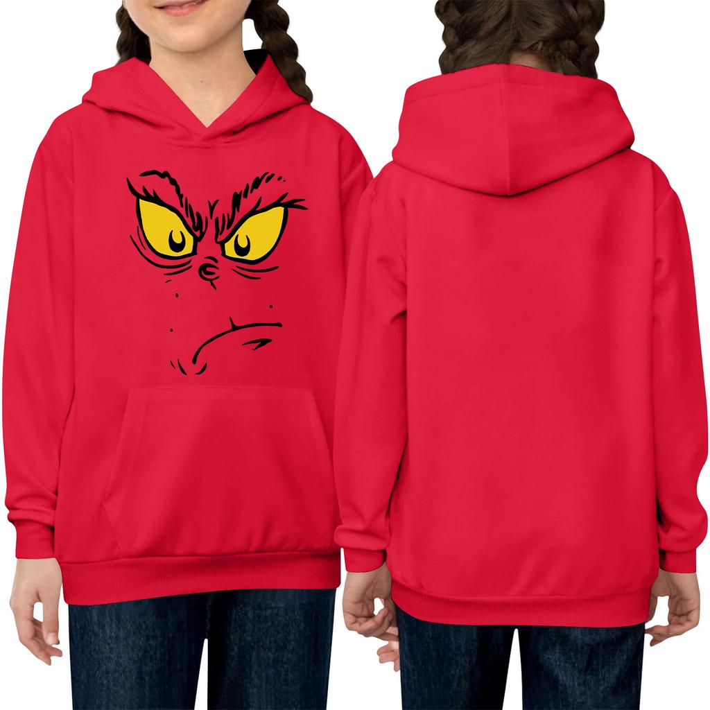 Barne langermet løstsittende genser med hette, snøring og ensfarget