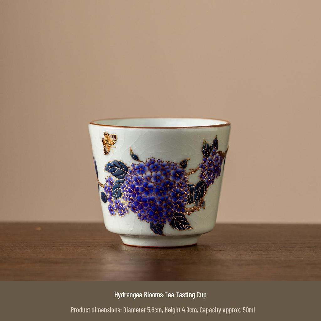 Hydrangea Blossom Shi Piao Ceramic Tea Set: Color-Changing Teapot & Teacups