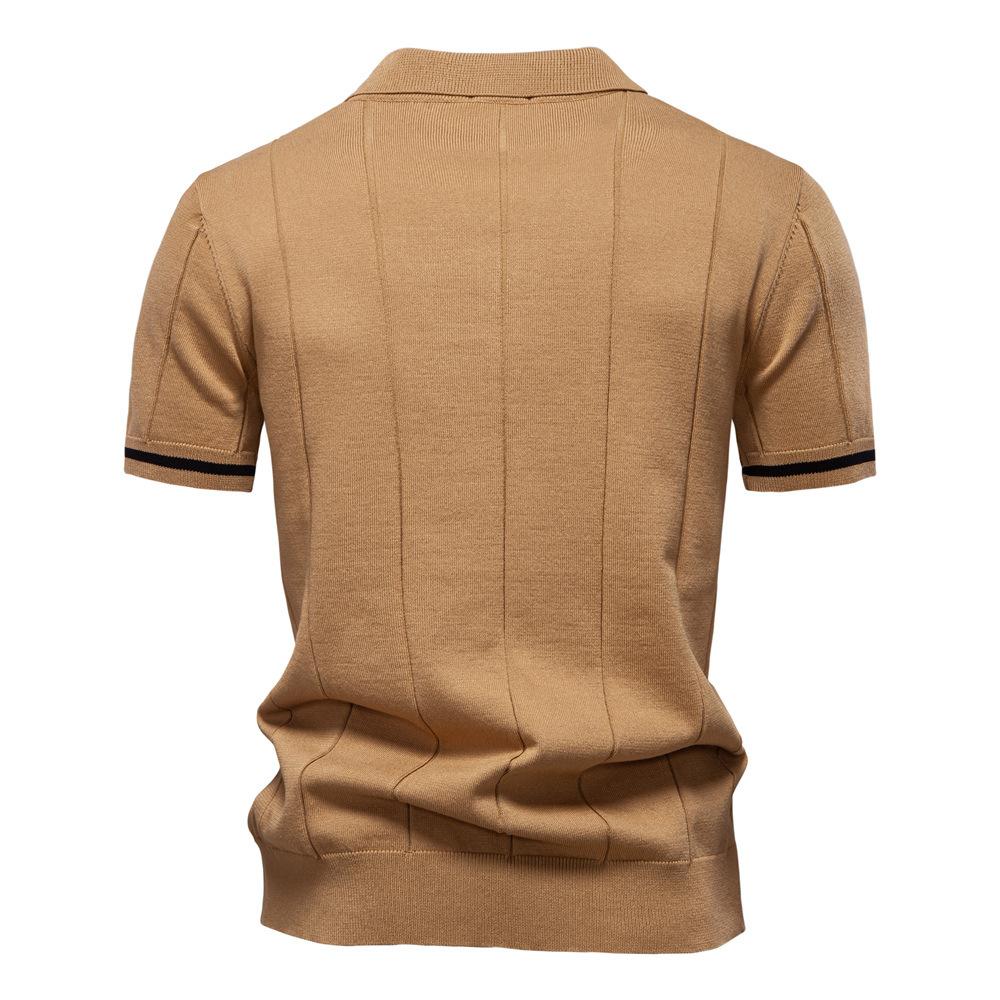 Callaway Tricou polo din lână pentru bărbați, brodat primăvara/vara 2025, stil business casual, tricou polo tricotat cu guler închis, mânecă scurtă
