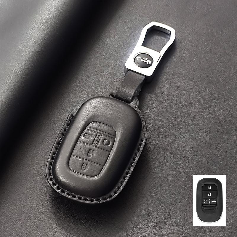 Genuine Leather Car Key Case Cover Fob For Honda Accord Civic 11Th    Hr-V Cr-V Pilot Sport Si Ex Keychain Protector