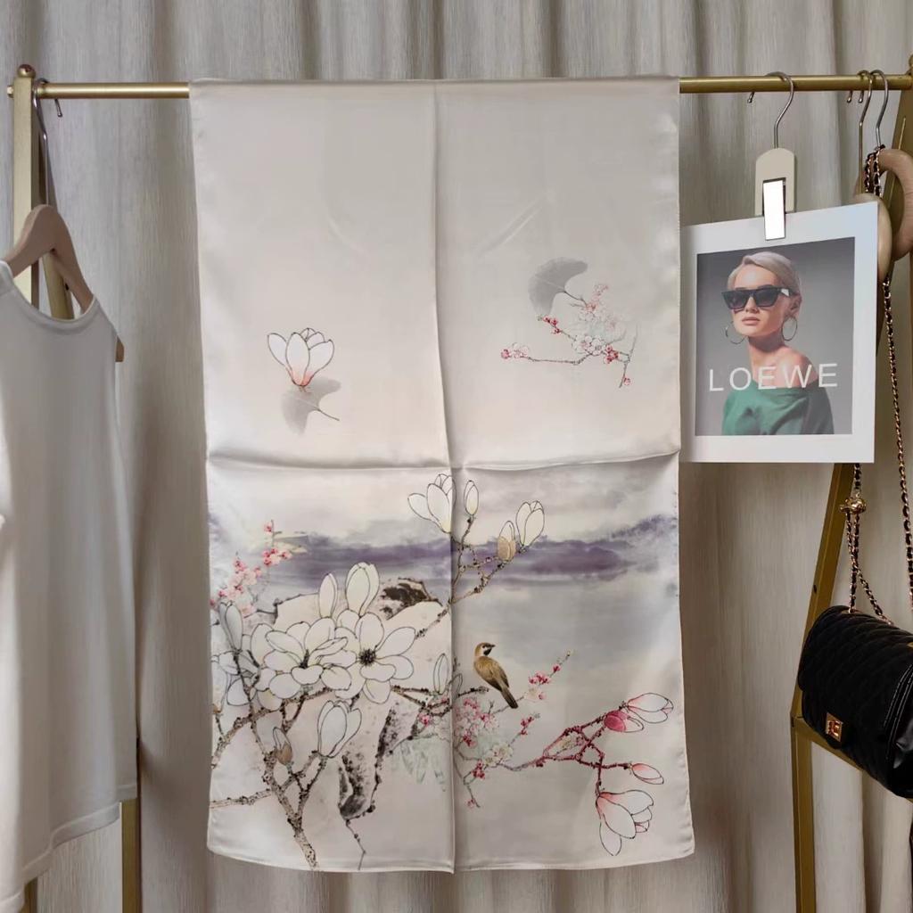 New Women Silk Scarf Long Pashmina Traditional Chinese Style 100% Mulberry Silk Scarf Business Gift Silk Scarves Gift for Mom