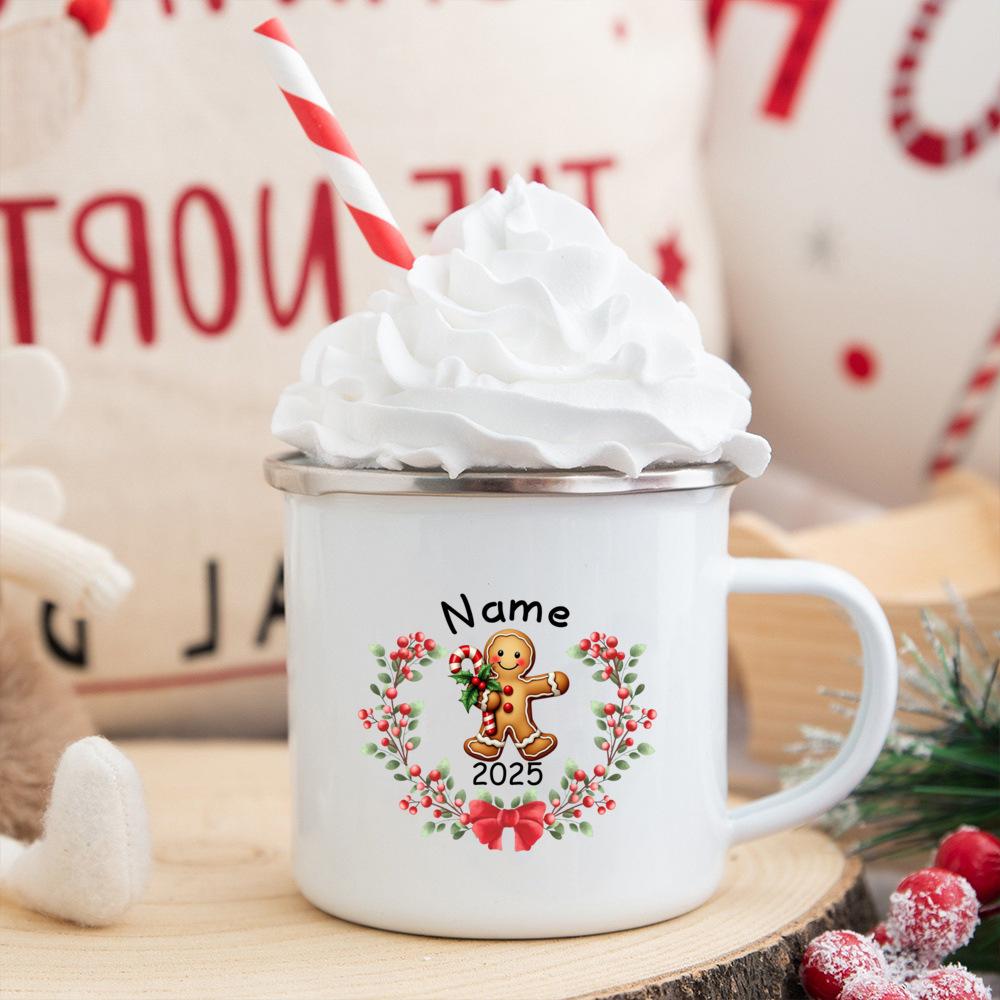 

Christmas Deer Santa Claus Custom Name Print Enamel Mugs Breakfast Dessert Milk Mug Cups Personalized Christmas Cups Gi 8CM