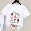 100% Cotton Disney Princess Anime Summer New Fashion Multiple Cotton Children's Cartoon T-shirts Round Neck Short Sleeve