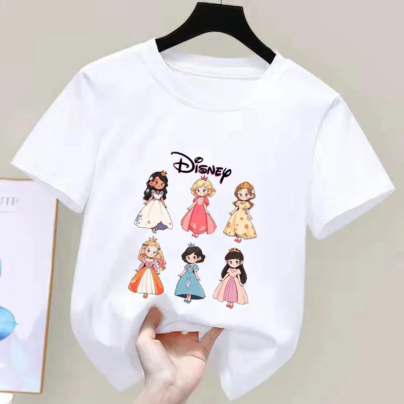 

100% Cotton Disney Princess Anime Summer New Fashion Multiple Cotton Children s Cartoon T-shirts Round Neck Short Sleeve 110