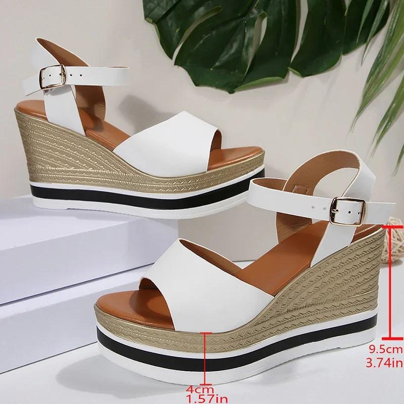 

Модные женские сандалии на танкетке, женская обувь 2025, большие размеры 36-43, сандалии на массивном каблуке, летние сандалии на платформе и высоком каблуке, Sandalias De Mujer 43 грязно-белый