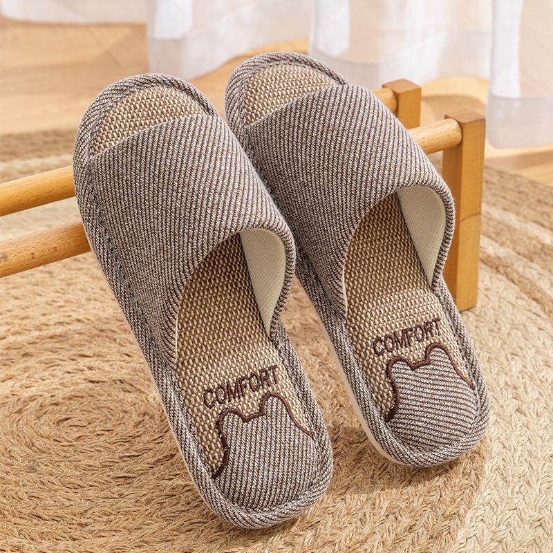 Linen thick-soled slippers women's spring and autumn four seasons indoor household cotton and linen home non-slip summer male couple