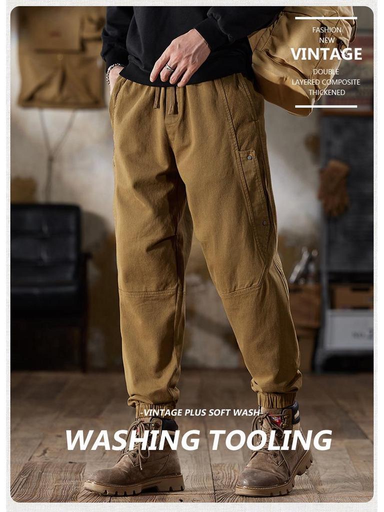 Men's Fleece-Lined Cotton Joggers - American Retro Style, Winter Casual Pants