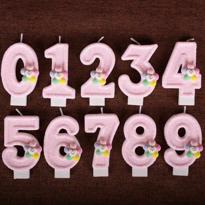 Five-color Flower Number Birthday Candle Pink Cake Decoration Birthday Handmade Candle 0-9