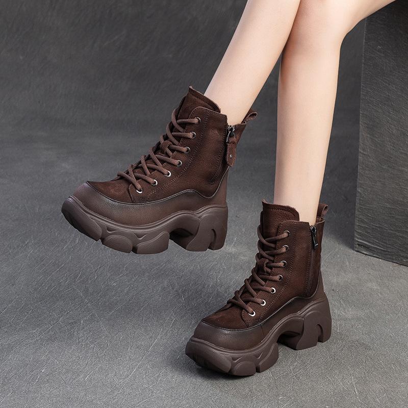 Fashion GKTINOO 2025 Winter Warm Natural Wool Snow Boots Women's Shoes Height Increasing Genuine Leather Thick Soled Platform Short Boot
