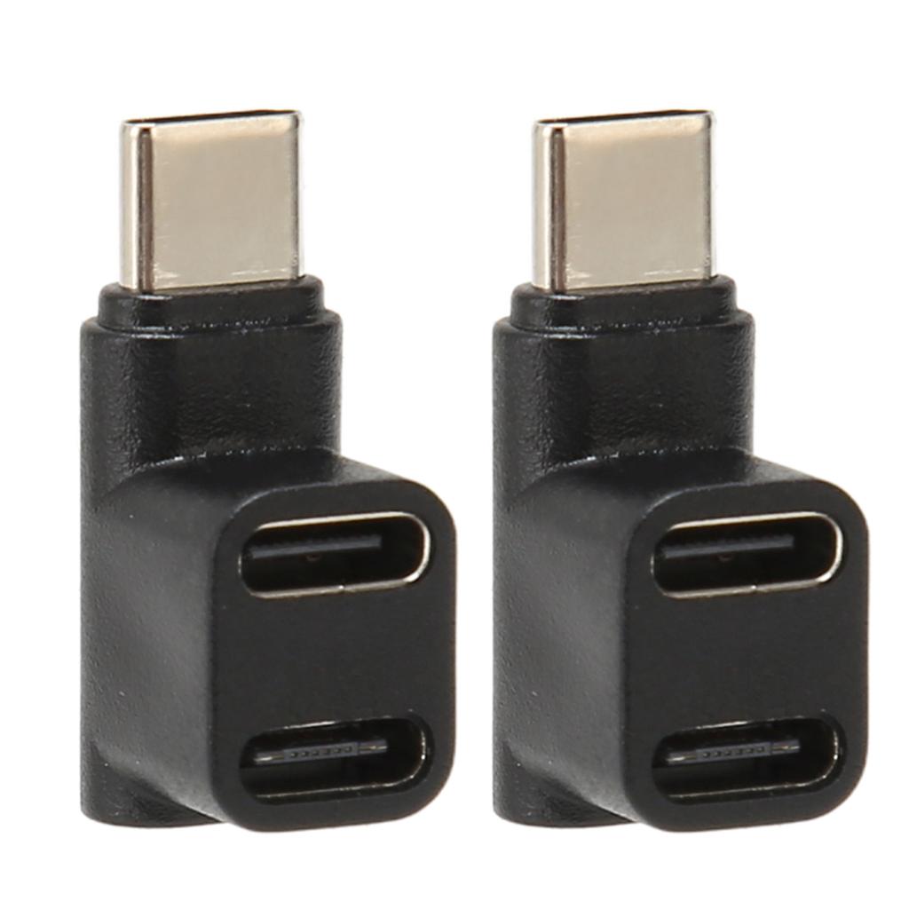 2pcs 1 to 2 USB C 3.1 90 Degree Angle Adapter 10Gbps USB 3.1 Type C Male to USBC 3.1 USB C2.0 Dual Female Right Angle