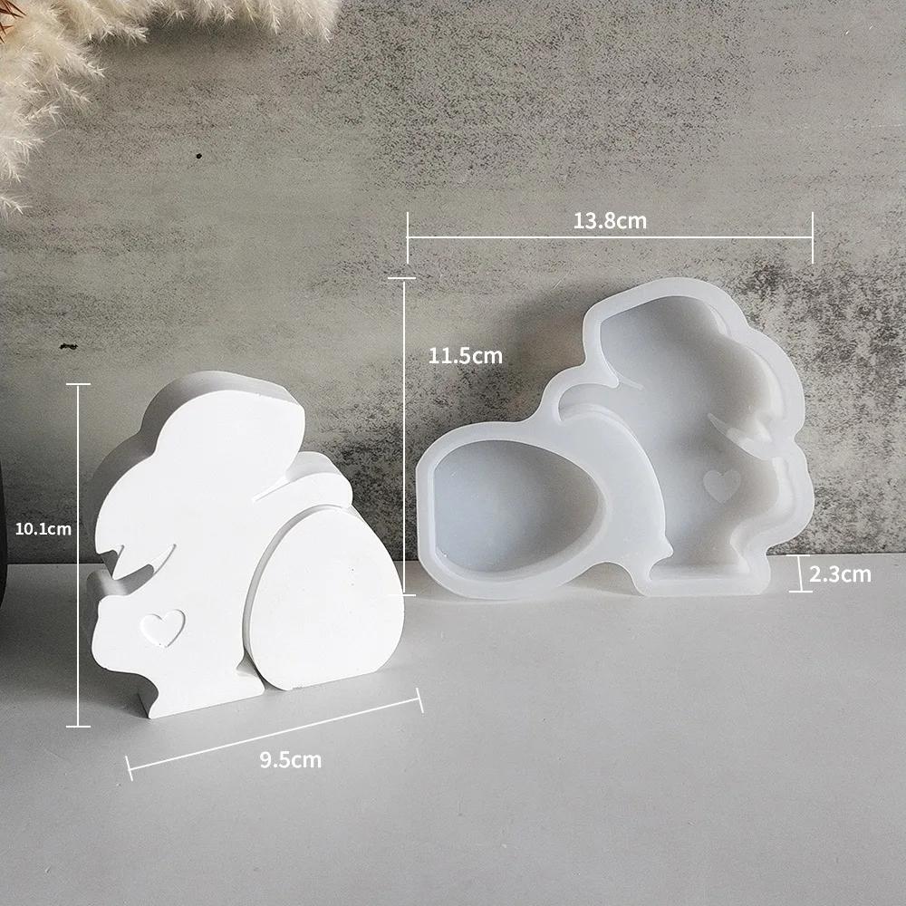 Resin silicone mold Easter Bunny with Heart, Rabbit Holding Egg Ornament, Plaster Cement Mold Looking Up Rabbit Scented DIY Mold