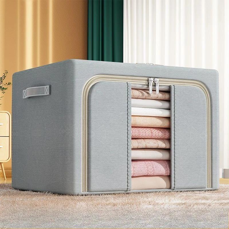 Large Transparent Clothes & Quilt Storage Box - Foldable Oxford Fabric Organizer with Zipper Lid, Space-Saving Household Storage