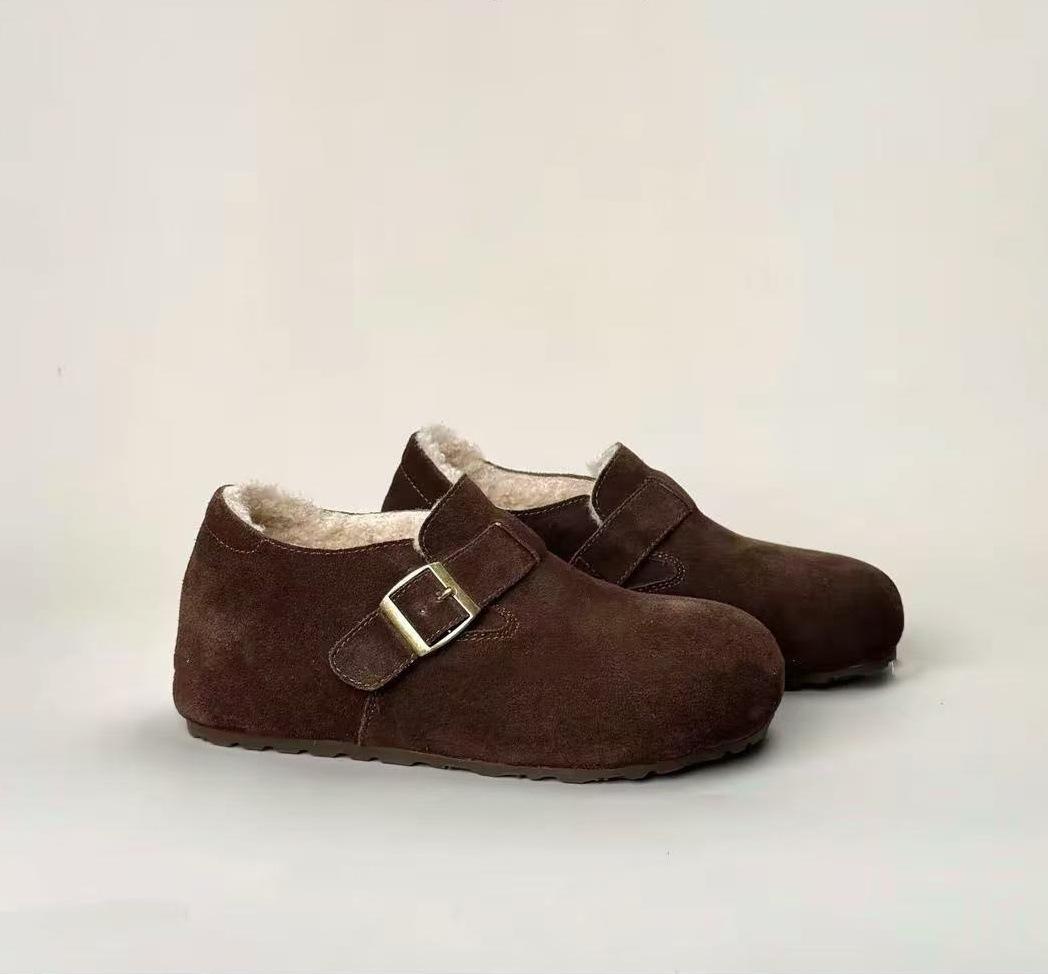 Женская обувь 2026 осень и зима невидимая внутренняя скрытая танкетка мягкая кожаная обувь Boken с флисом женские хлопковые туфли 35 3680₽