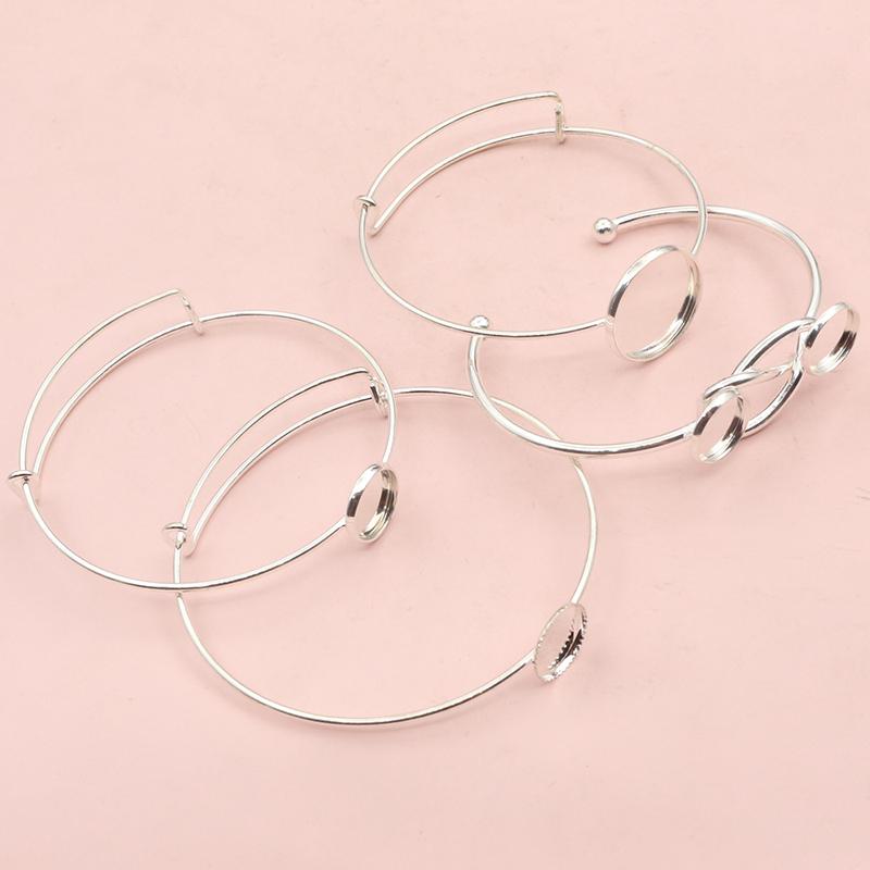 High Quality  2pcs 12mm 20mm Silver Plated One 12mm Cameo Bangle Base Bracelet Blank Findings Setting Cabochon Cameo