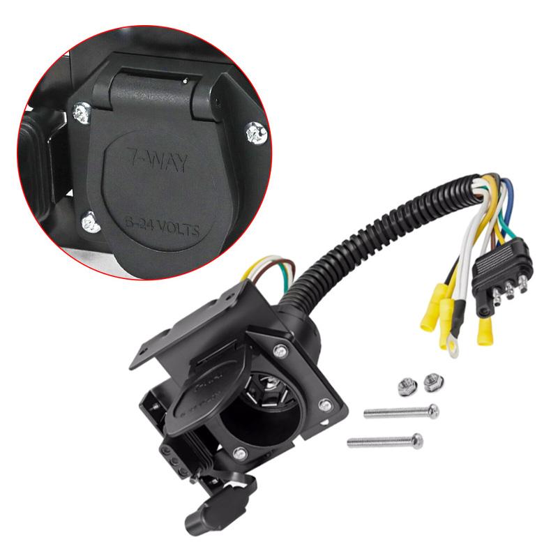 6-24V Female Trailer Towing Connector Adapter Truck Wiring Light Harness Plug Socket 4-Way to 7-Way RV and 4-Way Flat Female