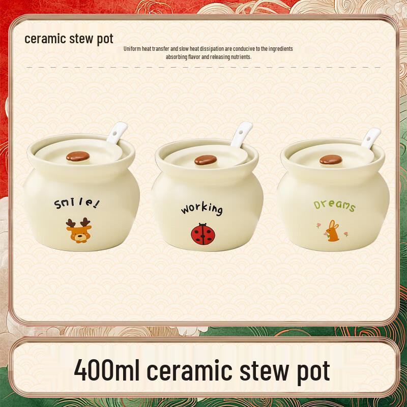 

LISM Cartoon Animal Clay Stew Pots with Lids (Set of 3)