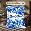 Blue Floral Elegance 1 Theme Throw Blanket Custom Name Text Personalized Blanket Soft Cozy Blanket for Home Sofa Bed
