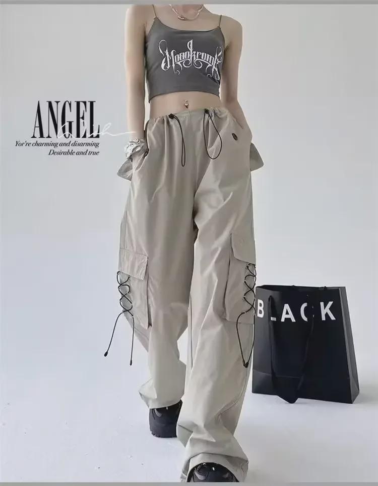 Yeni Sonbahar Haki Unisex Paraşüt Tulumu: Bol Pileli Geniş Paça Pantolon