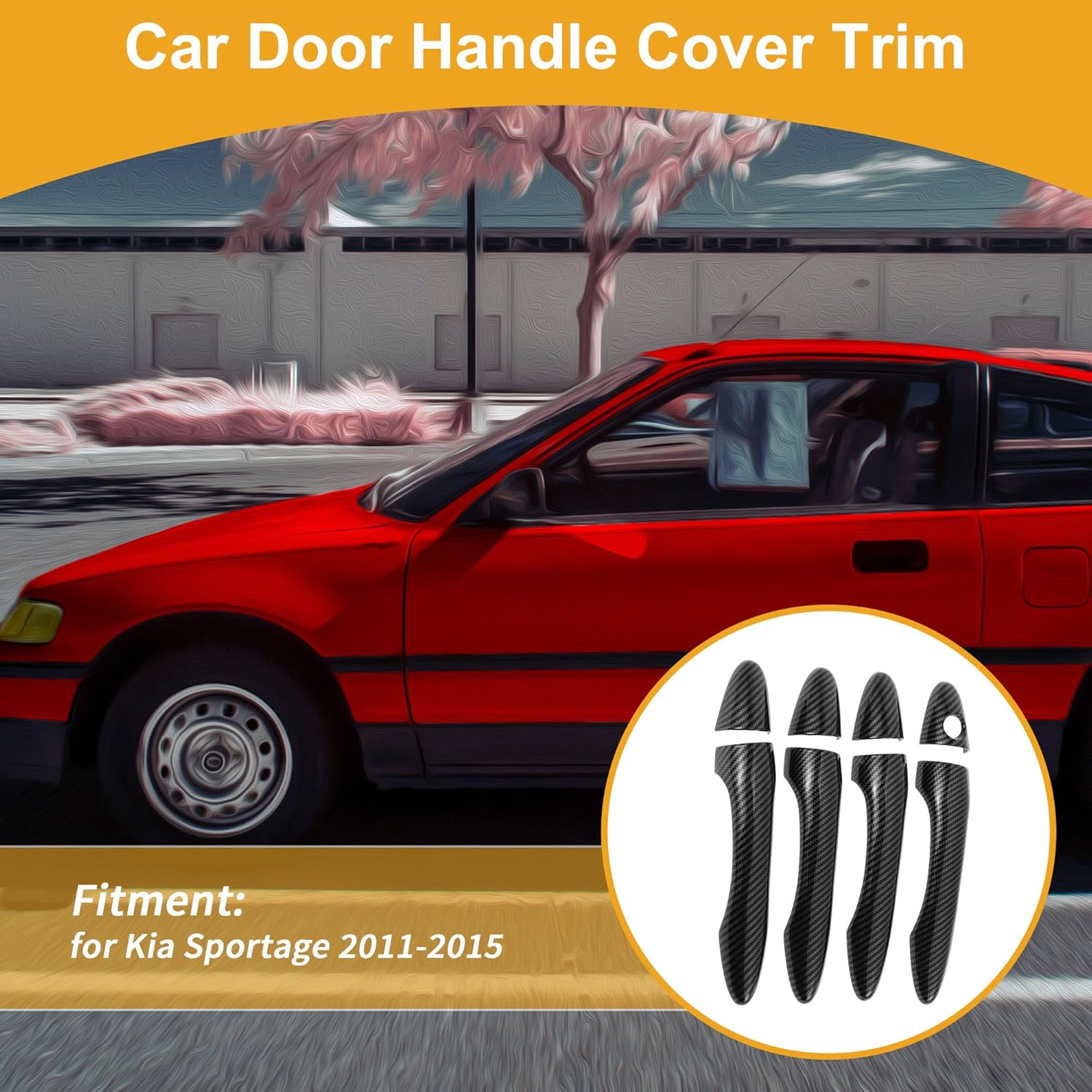 Car Door Handle Cover Trim - Car Side Door Handle Cover - for Kia Sportage 2011-2015 Carbon Fiber Black - 1 Set