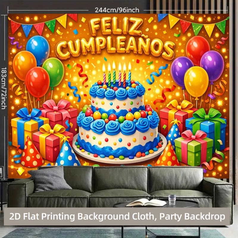 1pc, 2D flat, birthday cake backdrop with colorful balloons, durable photographic backdrop for birthdays and celebration 22