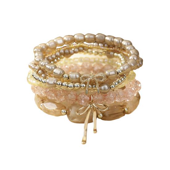 1 Set Bohemian Beaded Bracelets for Women Bow Knot Charm Holiday Bracelets Stackable Stretch Bracelets for Beach Summer Vacation Party