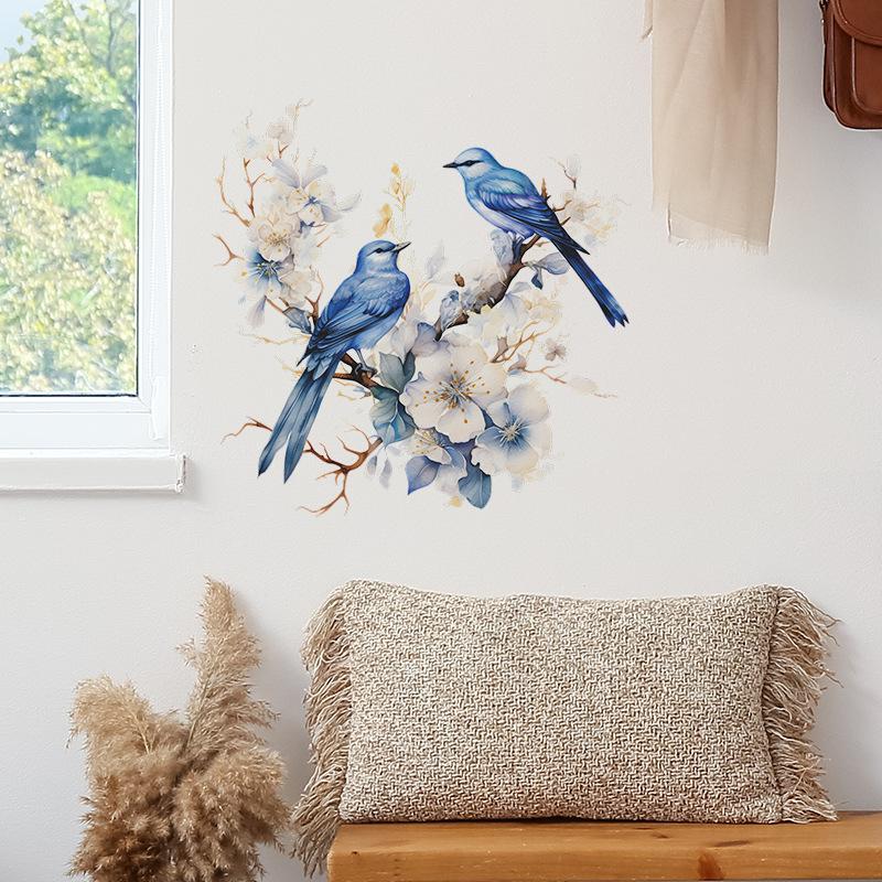 Painted Branch Flower Birds Wall Sticker Bedroom Living Room Porch Home Background Decoration Self-adhesive Decals