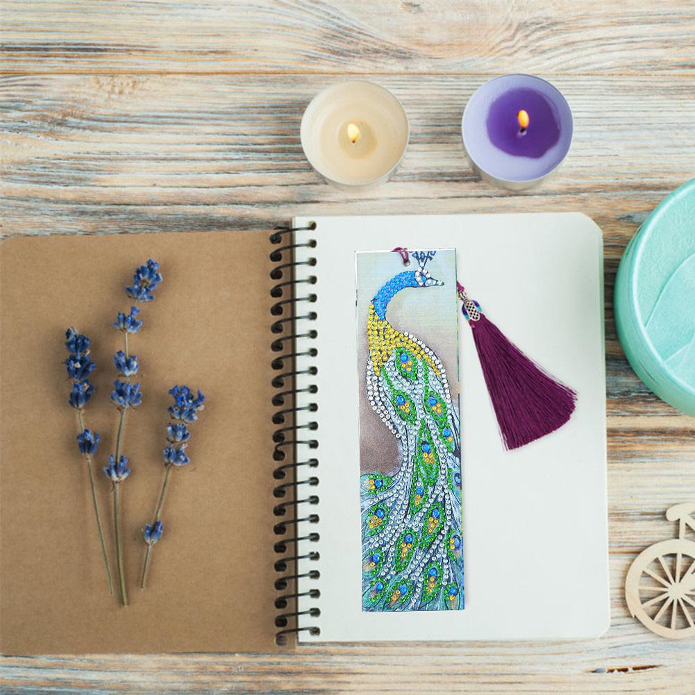 Shaped Diamond Painting Bookmark Peafowl Pattern Tassel DIY Gift Book Decoration