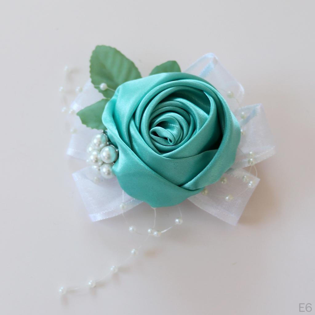 Artificial Pearls Rose Flower Bridesmaid Corsage Wrist Band Elastic Bracelet Wedding Ceremony Party