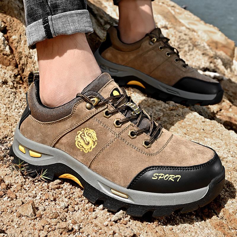 Spring and Autumn Hiking Shoes Men's Breathable Outdoor Genuine Leather Light Sports Shoes Non-Slip Wear-Resistant Waterproof Hiking Boots