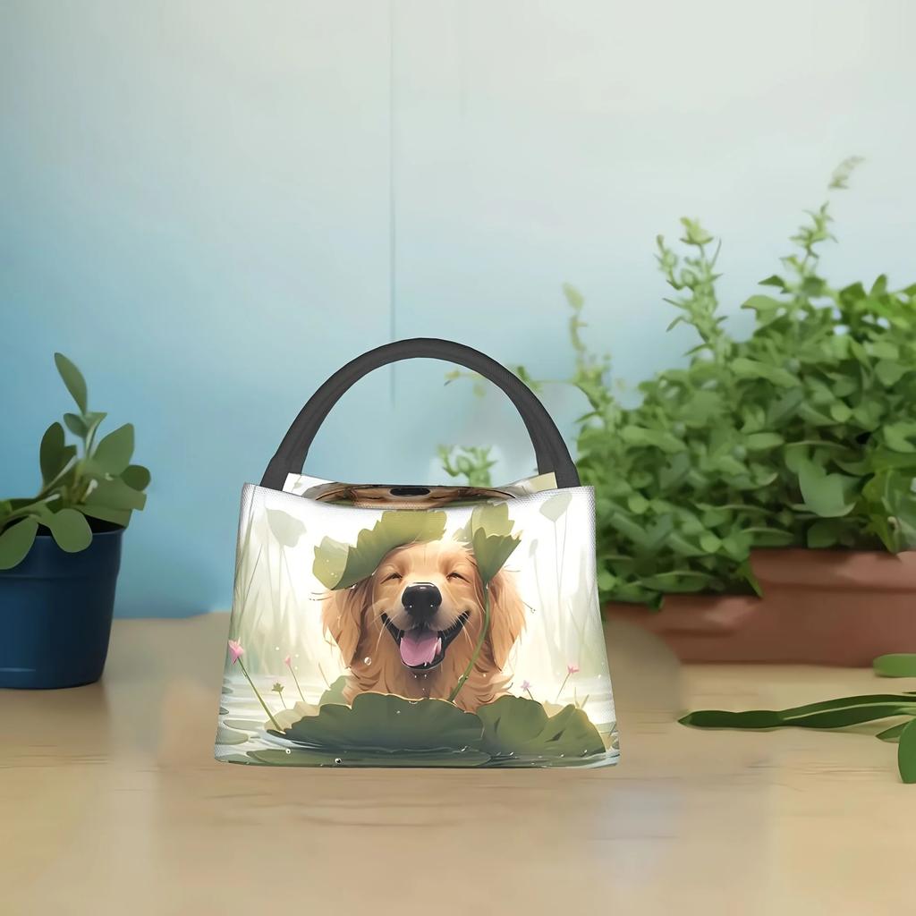 Animal-Themed Dog Pattern Polyester Lunch Bag - Hand Wash, Insulated Cooler Tote for Picnic, Beach, Hiking, Reusable for