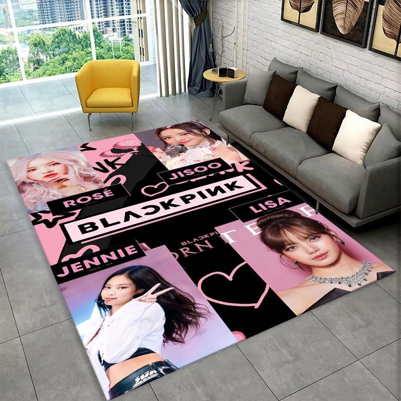 Fashion B-Black P-Pink Kpop Star Carpet Rug for Playroom Bedroom Living Room Sofa Home Decor,kid Area Rug Non-slip Floor Mat
