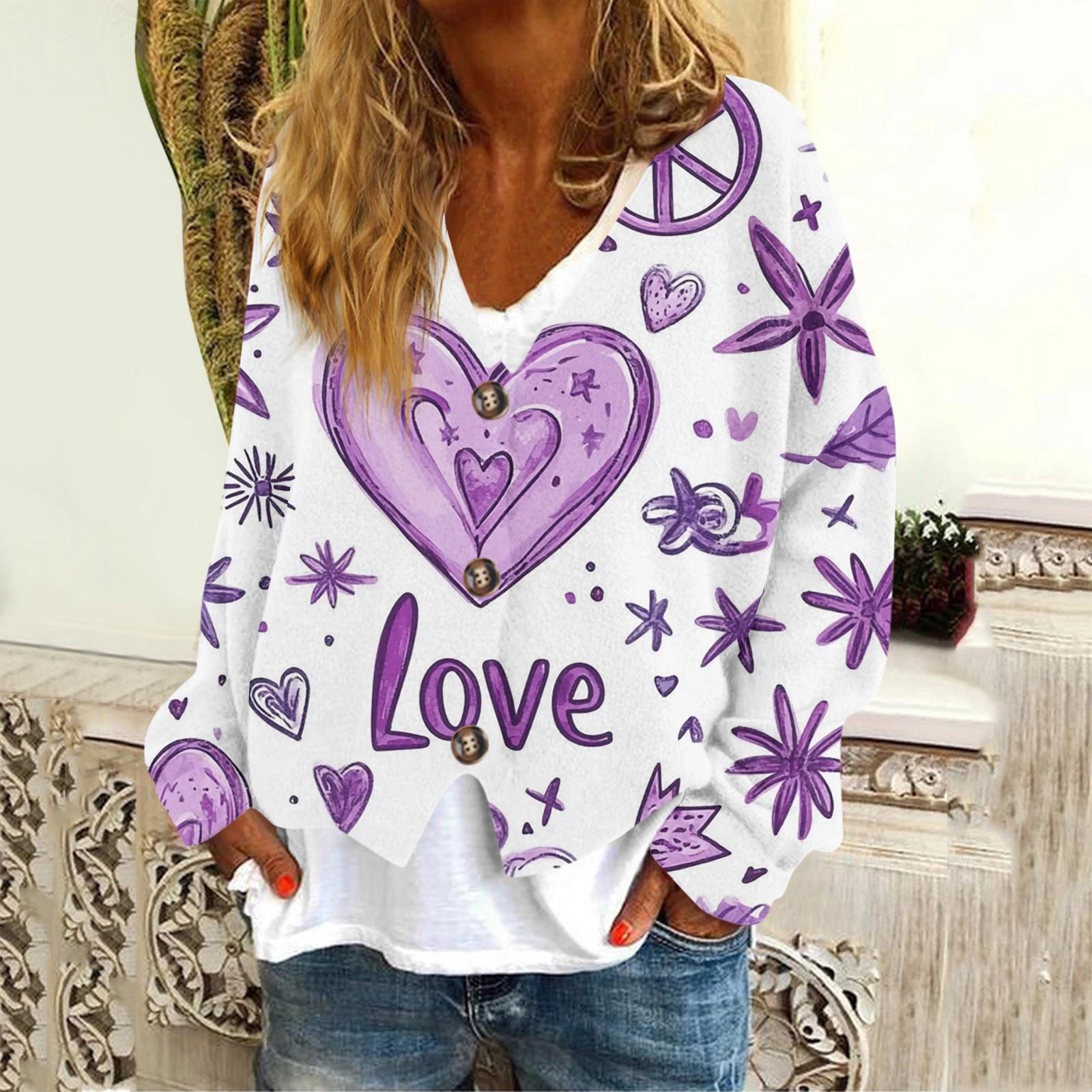 Women s Fashion Casual Valentine s Day Printed Long Sleeve Sweatshirt Jacket L