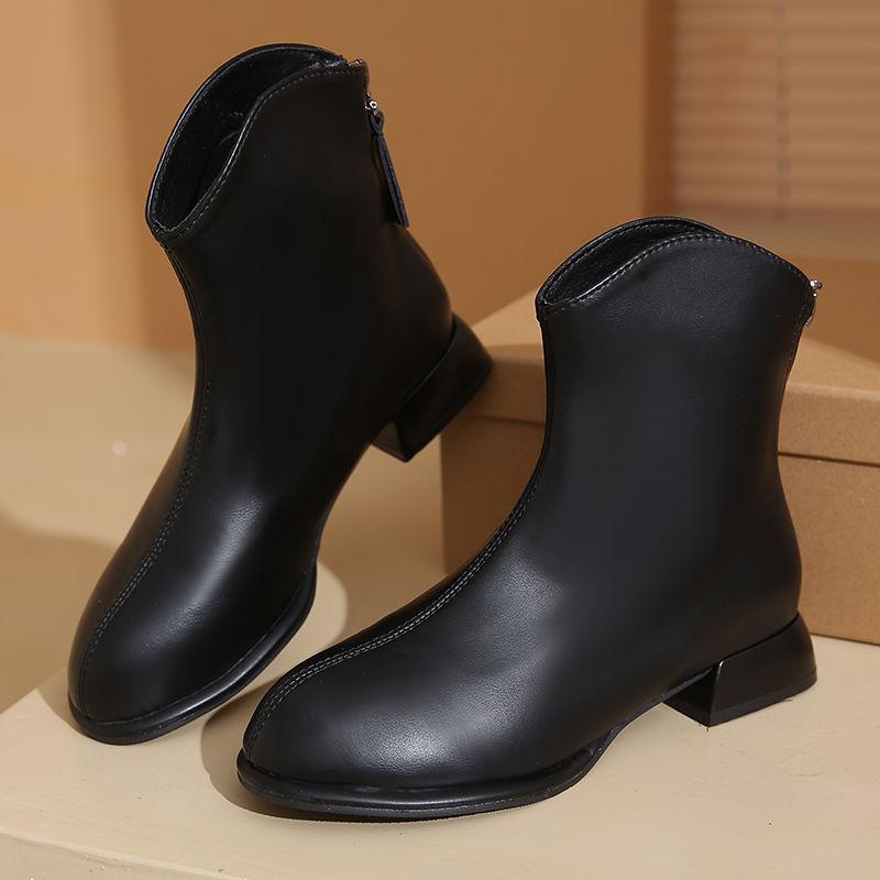 Size 35-44, large size women's shoes soft leather white thick heel short boots women's 41 autumn and winter new low heel elastic thin boots 42