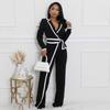 Europäischer & Amerikanischer Mode-Jumpsuit mit Gürtel, Patchwork, Langarm, Herbst/Winter-Stil