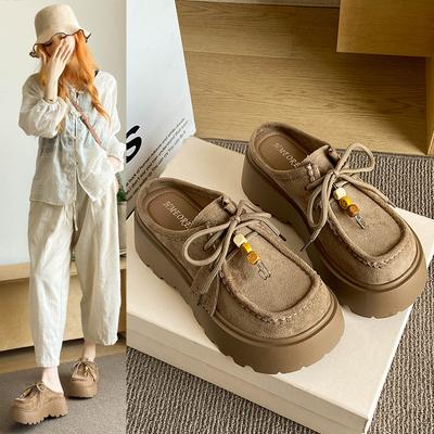 Baotou Halbschuhe Damen Plateau neue höhenverstärkende Hausschuhe Retro Einschlupfschuhe