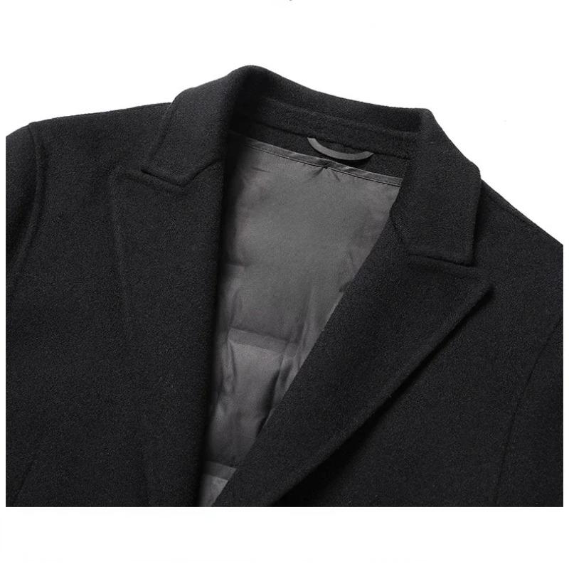 Brand New 100 Wool Lapel Double-Faced Tweed Coat Men's Long Down Detachable Liner Wool Coat Overcoat for Male