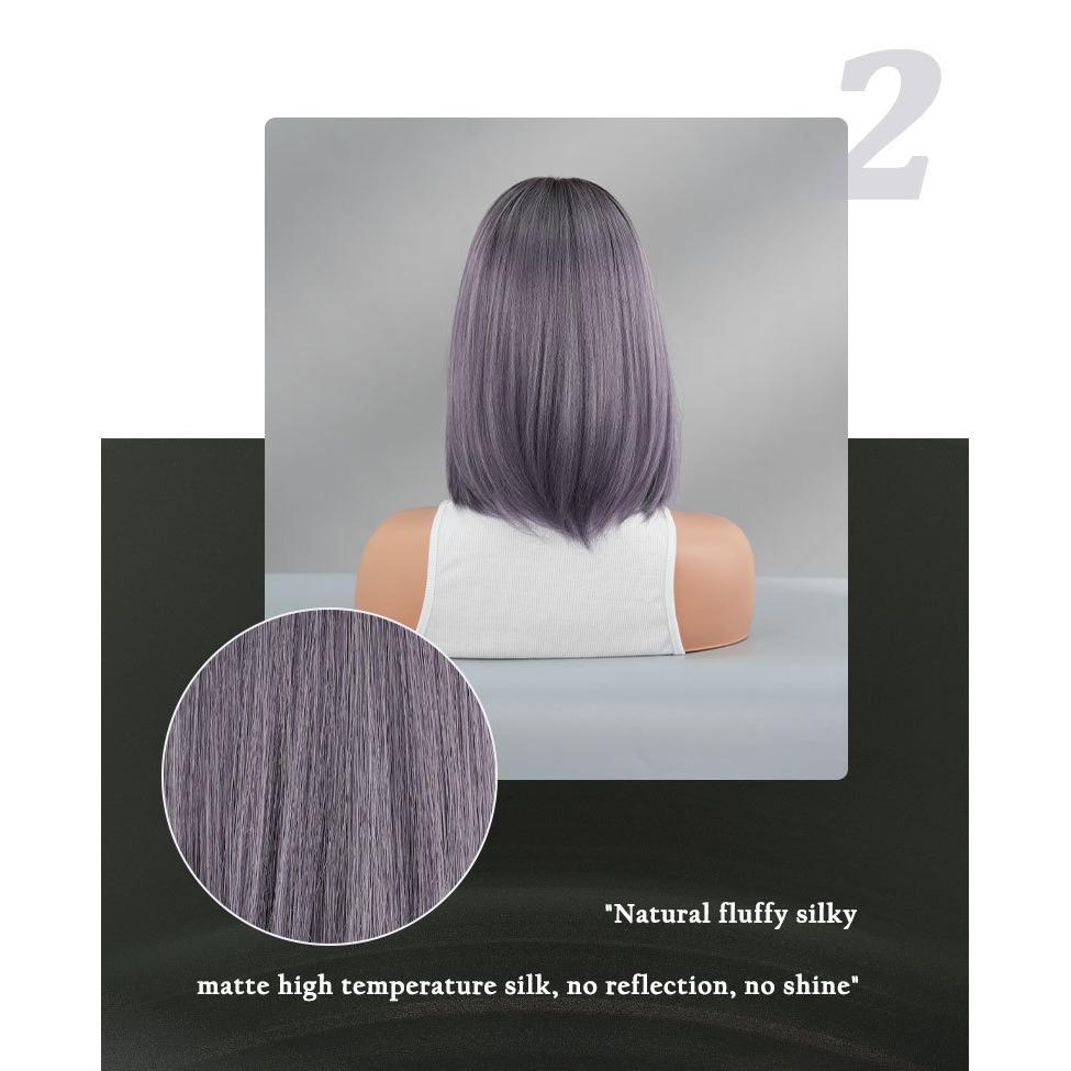 2025 New Gradient Gray Purple Short Straight Wig for Women - Side Bangs Bob Wig Synthetic Machine Made Full Cap, 4 Colors Available