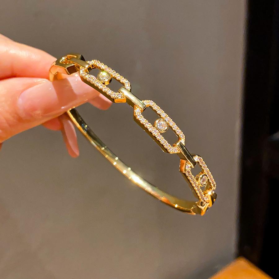 Minimalist 18k Gold Plated Zircon Square Cuff Bracelet For Women Jewelry Fashion Accessory
