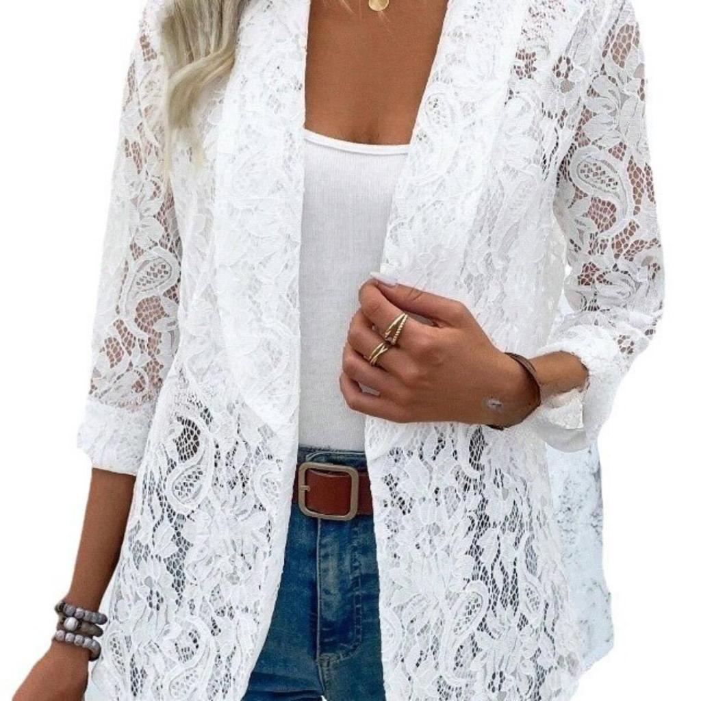 Mini abito primavera-estate, elegante e versatile, giacca camicia in pizzo a tinta unita