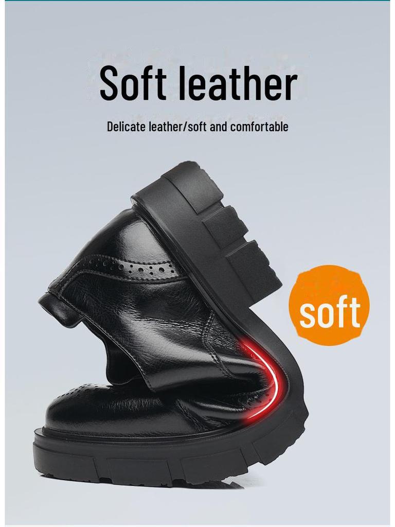 Sapatos Brogue Elevadores de Couro Masculino, Altura 8cm & 10cm, Sola Grossa, Formal Negócios & Casamento