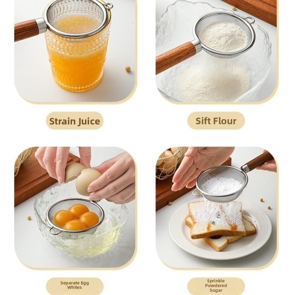 Food Grade Flour Filter Spoon Wooden Handle Kitchen Filter Handheld Sifter  Juice Filtering