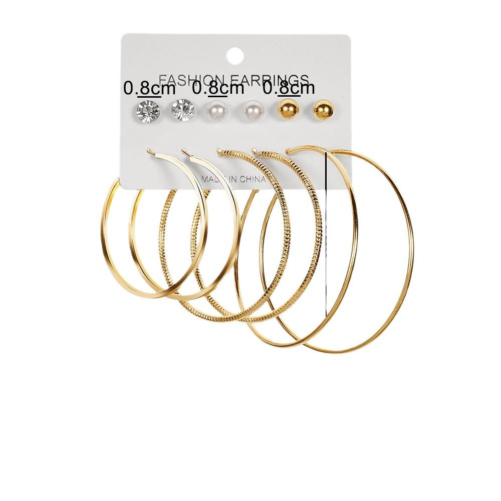 European & American Fashion: 6 Pairs of Statement C-Shaped Earrings Set
