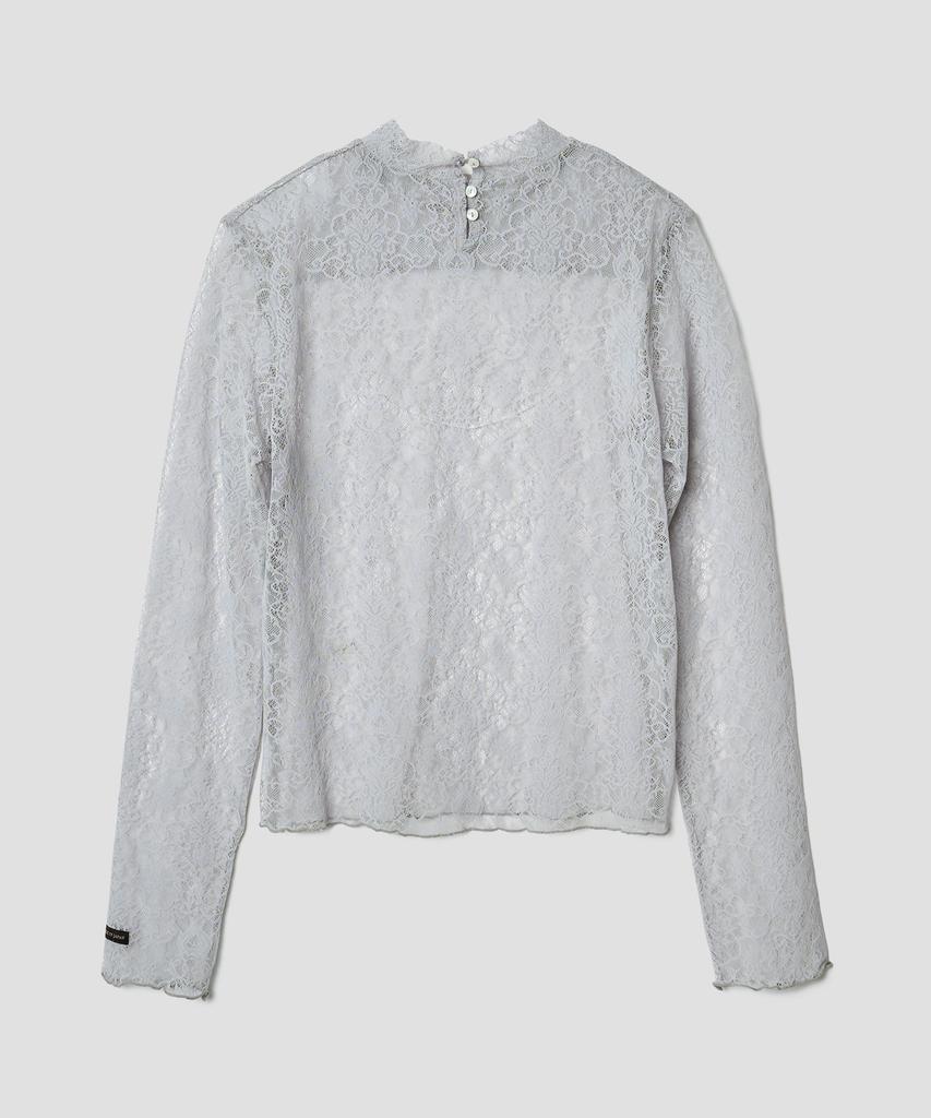 Tudument High Neck Lace Sheer Top Light Gray