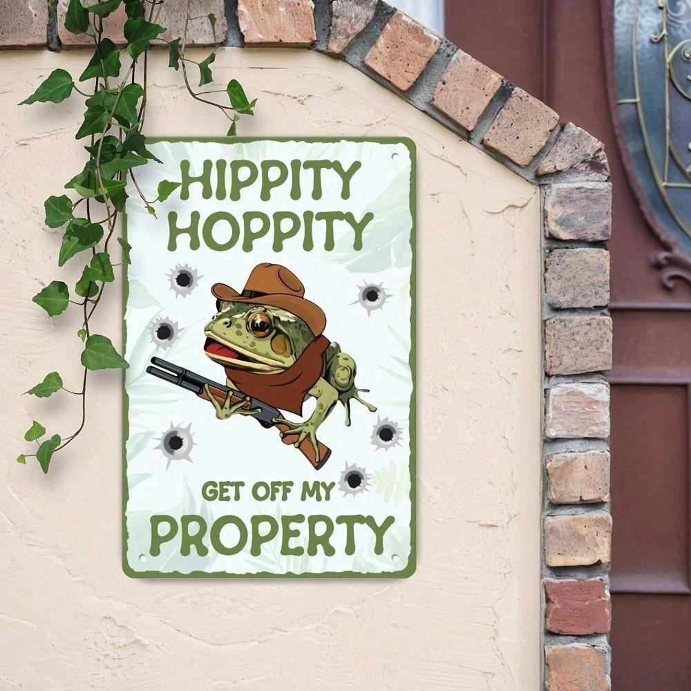 Hippity Hoppity Kom Ut Från Min Tomt Groda Plåttavla Retro Rolig Metallplakett 8x12 Tum Oramad Vägg Dörr Dekor Hem Trädgård