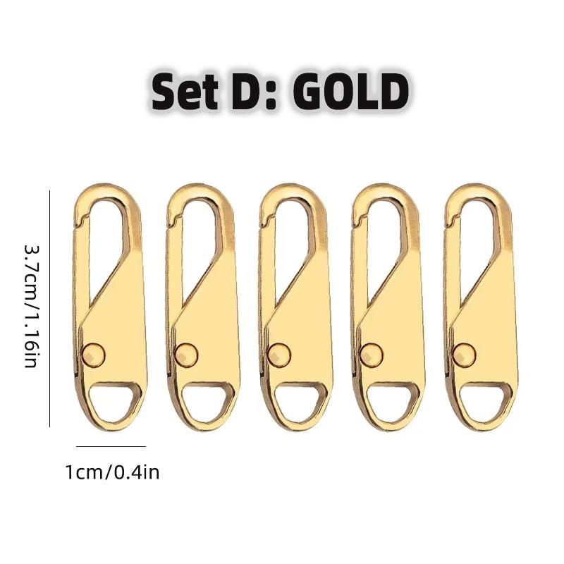 5Pcs Universal Metal Zipper Head Puller DIY Sewing Spring Lock Zipper Sliders Replacement Instant Repair for Clothing Bags Shoes